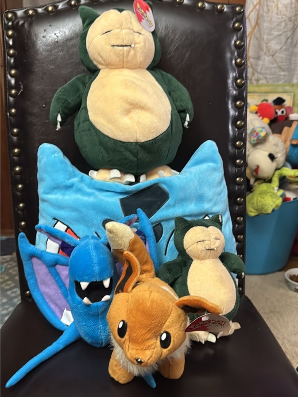 Plush Eevee, Snorlax & Gyarados Kids Toy Bundle - Assorted Brown, Green & Blue